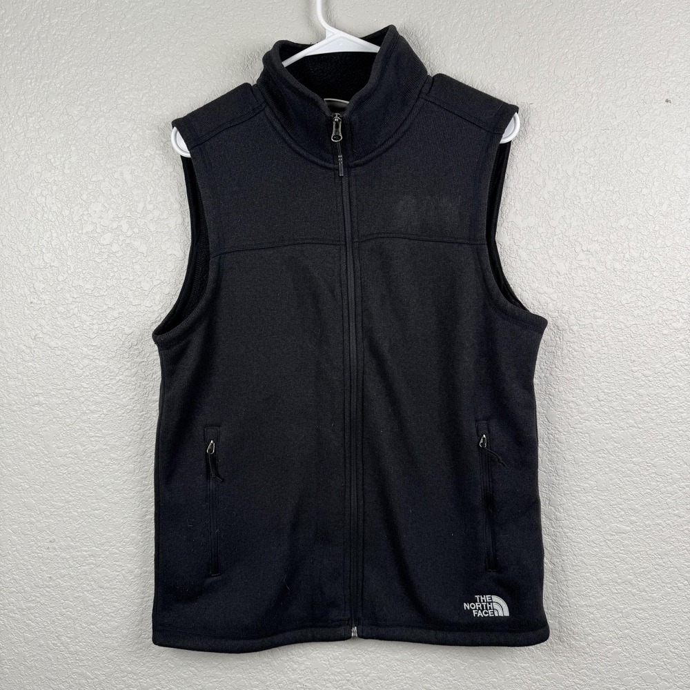 The North Face Vest Mens Medium Charcoal Gray Fleece Full Zip Zip Pockets Warm